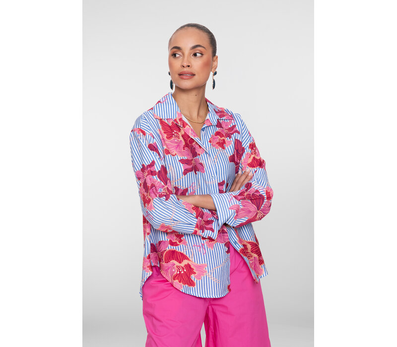 Geisha Blousestripe & print Blue Off White Pink