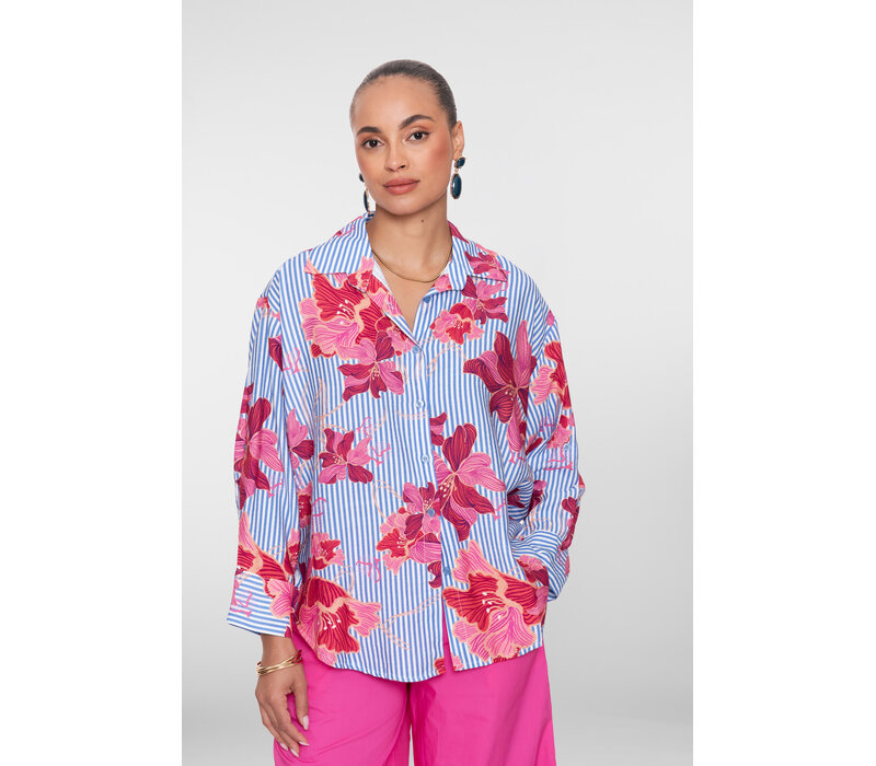 Geisha Blousestripe & print Blue Off White Pink