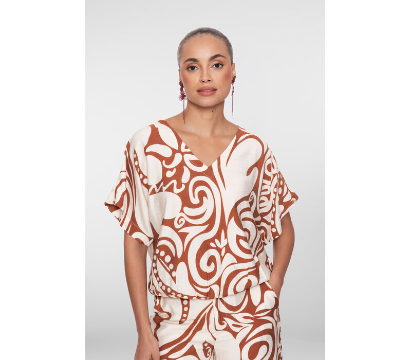 Geisha Top Bi-Color Ecru Tabacco