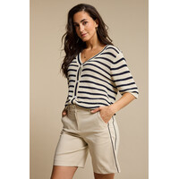 Red Button Cardigan Stripe & Sequins Pearl Darkblue