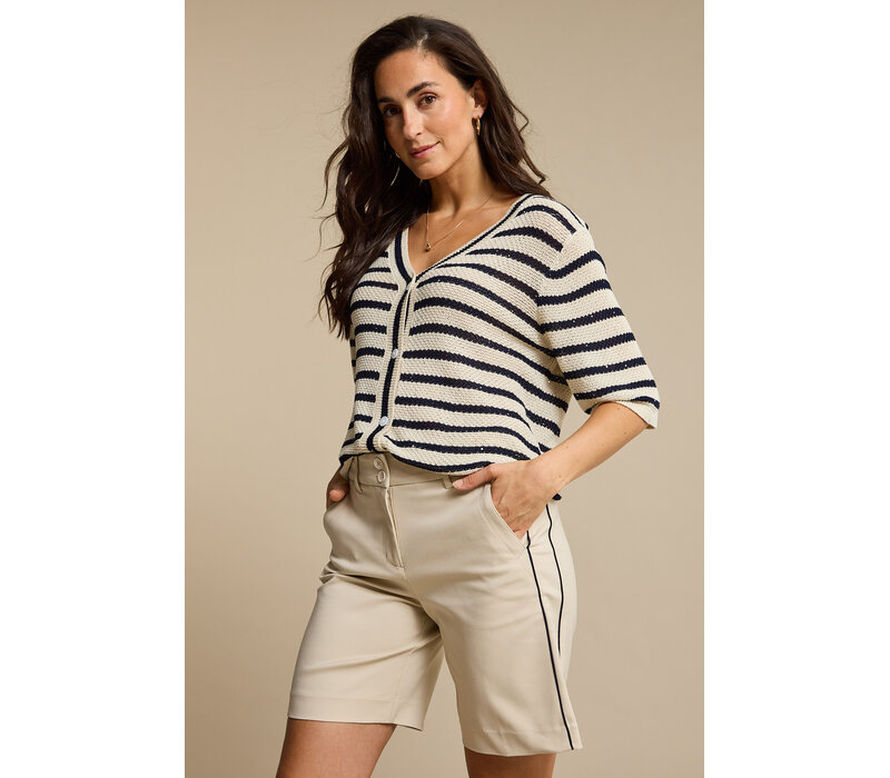 Red Button Cardigan Stripe & Sequins Pearl Darkblue