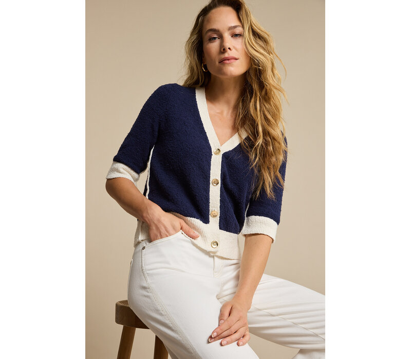 Red Button Cardigan Popcorn Darkblue