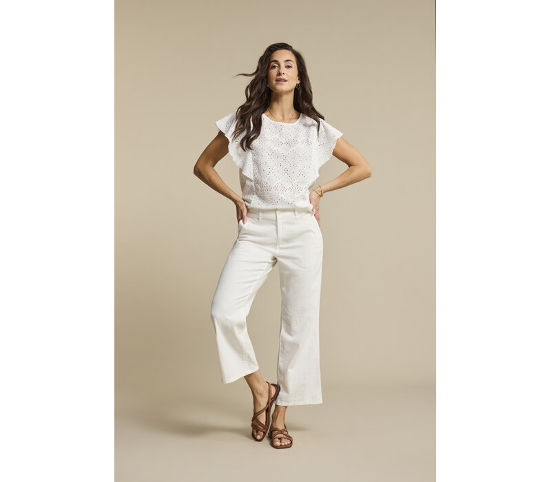 Red Button Top Ajour Ruffle Sleeve Ecru