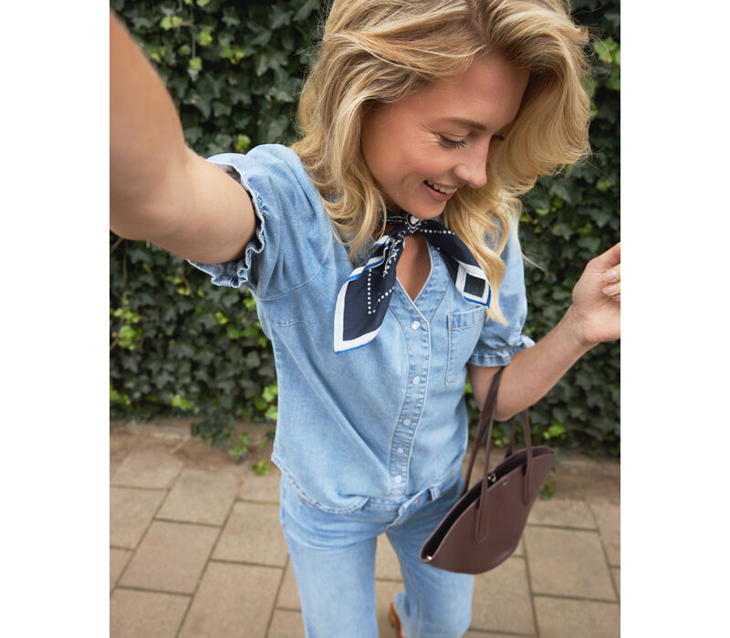 Red Button Victoria Blouse Denim Whitebleach