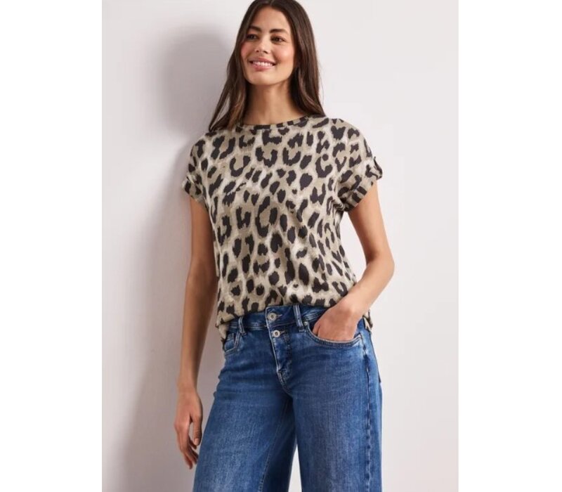 Street One Printed Basic Shirt with Decobuttons Timeless Beige