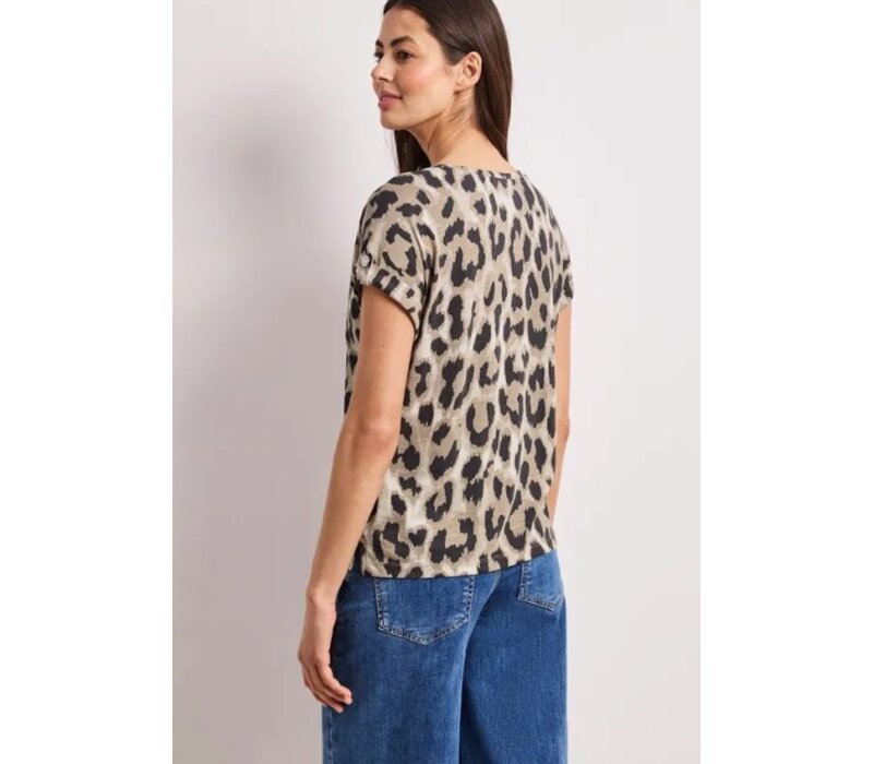 Street One Printed Basic Shirt with Decobuttons Timeless Beige