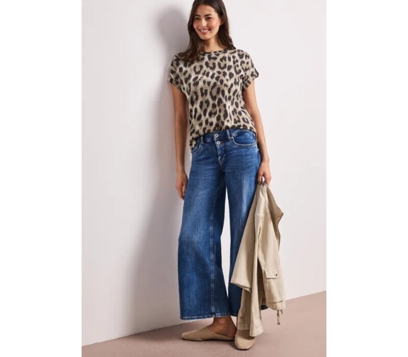 Street One Printed Basic Shirt with Decobuttons Timeless Beige