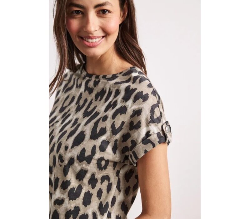 Street One Printed Basic Shirt with Decobuttons Timeless Beige