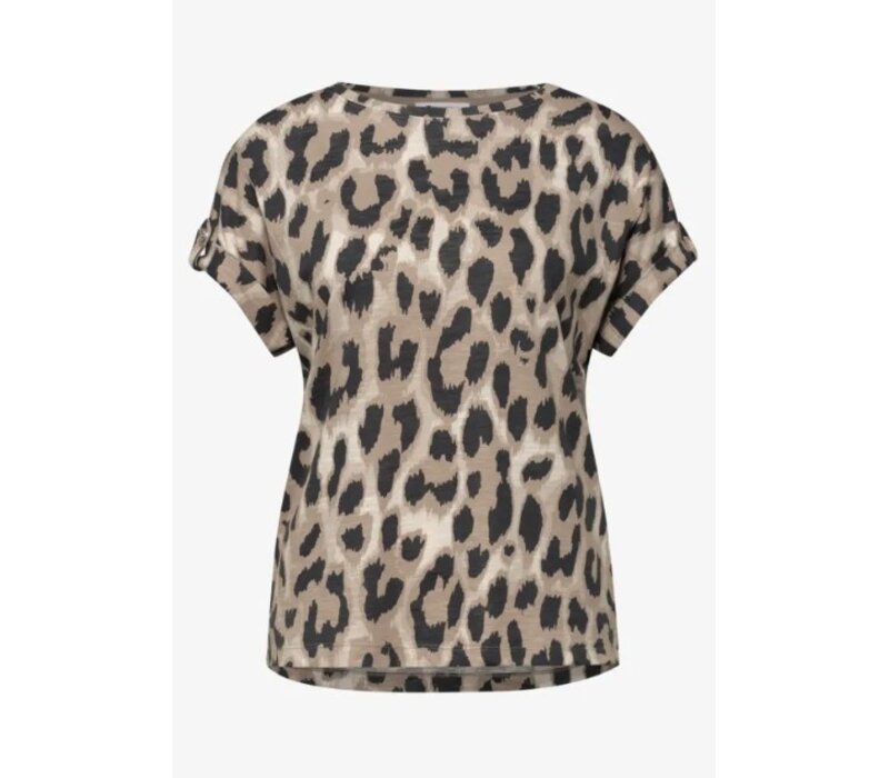 Street One Printed Basic Shirt with Decobuttons Timeless Beige