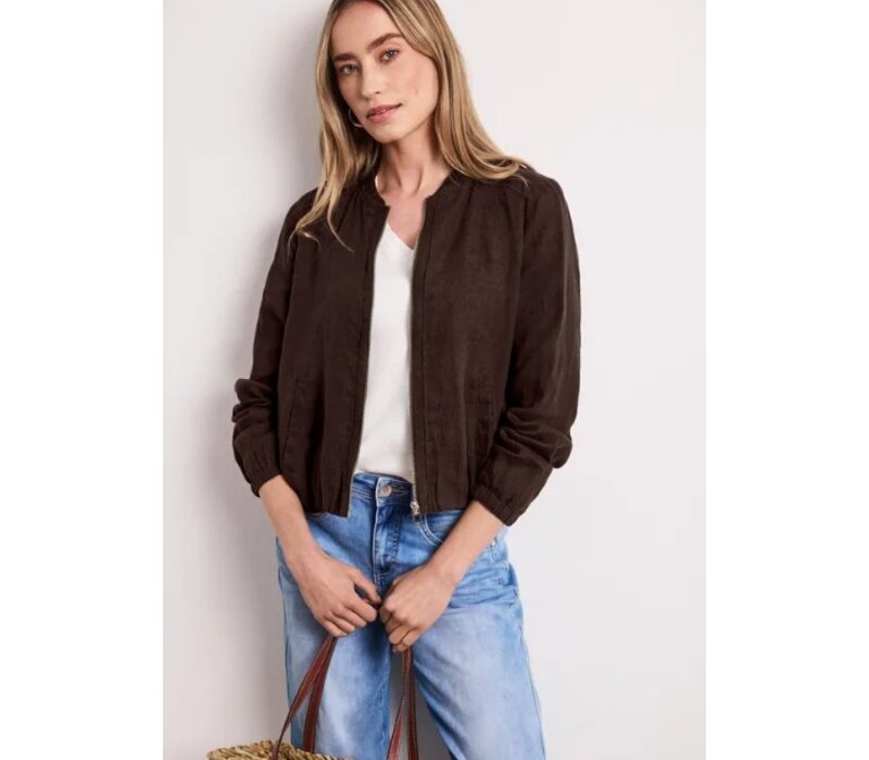 Street One Linen Bomber Jacket Espresso Brown
