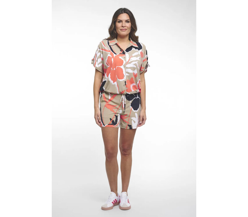 Zoso Printed Travel Blouse Sage Coral