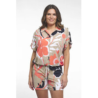 Zoso Printed Travel Blouse Sage Coral