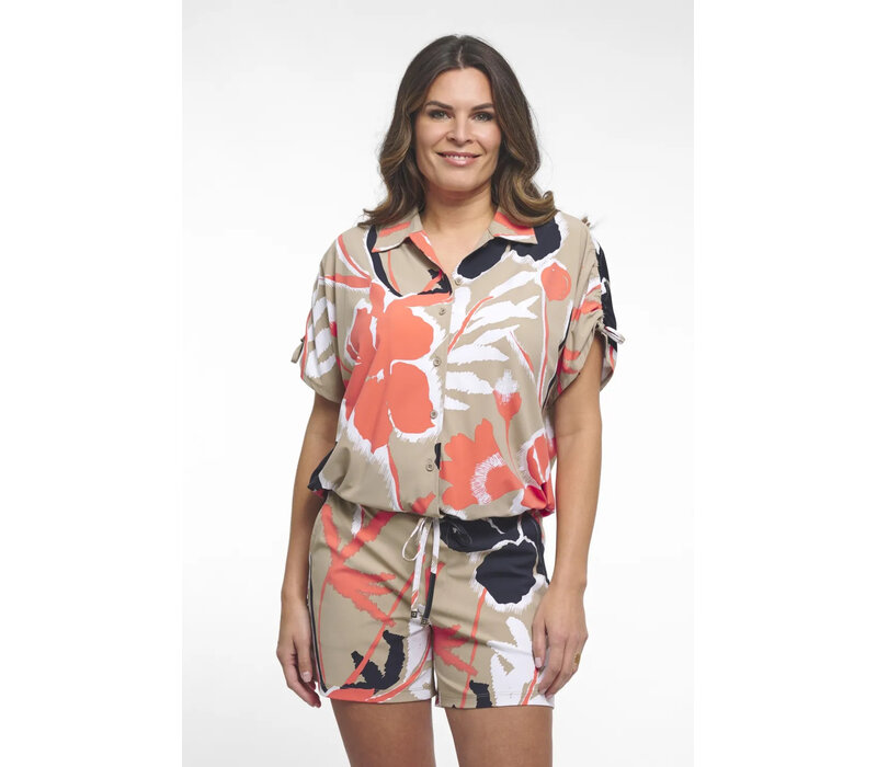 Zoso Printed Travel Blouse Sage Coral