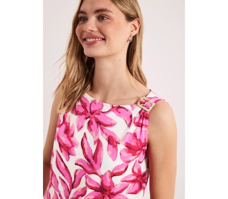 Street One Printed Jersey Top with Shoulder Detail Off White