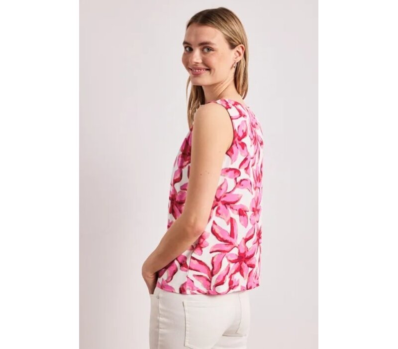 Street One Printed Jersey Top with Shoulder Detail Off White