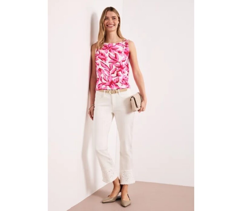 Street One Printed Jersey Top with Shoulder Detail Off White