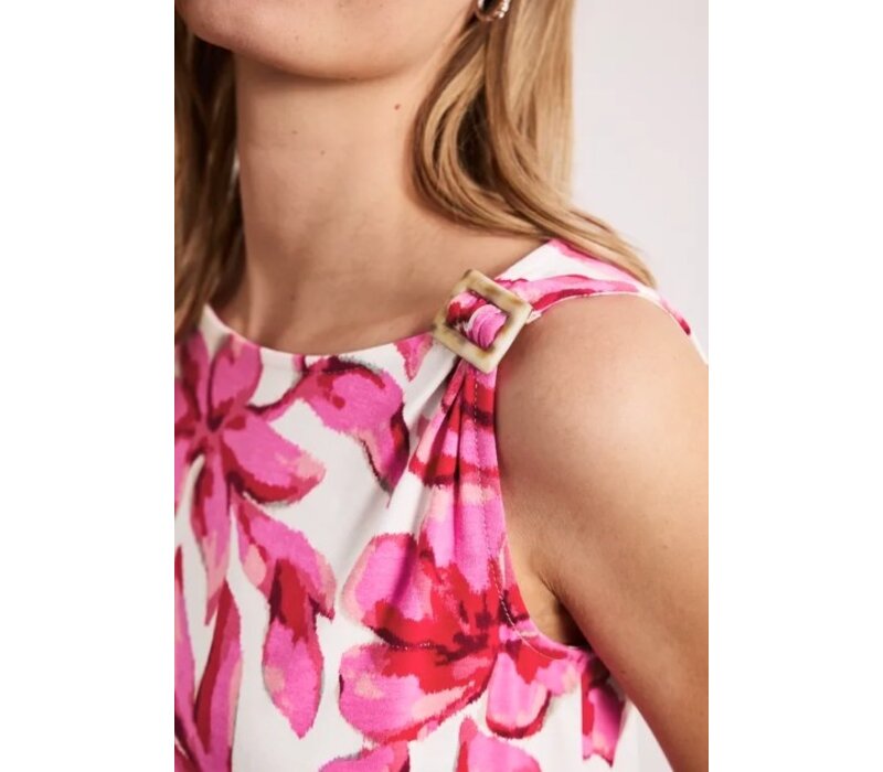 Street One Printed Jersey Top with Shoulder Detail Off White