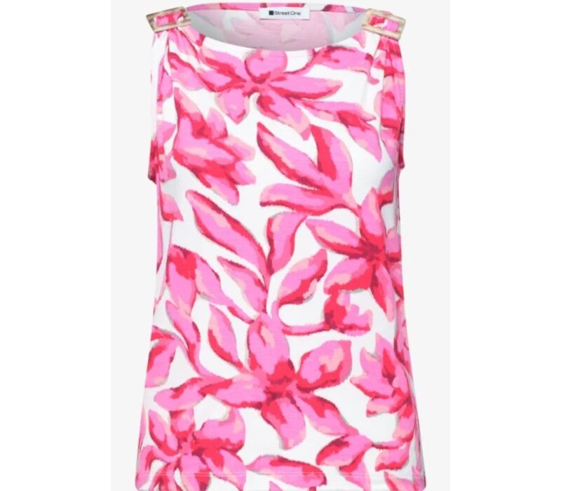 Street One Printed Jersey Top with Shoulder Detail Off White