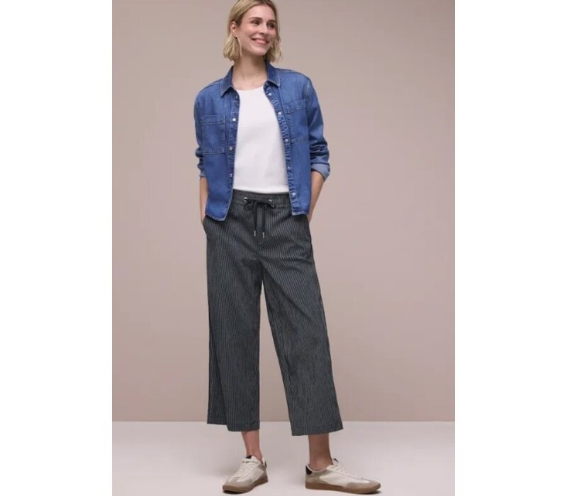 Street One Emee Stripe Crash Wide Leg High Waist Deep Blue
