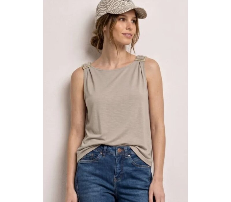 Street One Slub Jersey Top with Shoulder Detail Clay Sand
