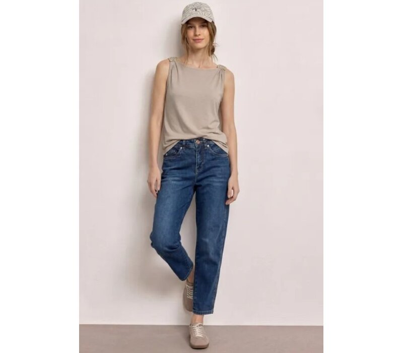 Street One Slub Jersey Top with Shoulder Detail Clay Sand