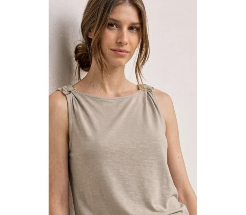 Street One Slub Jersey Top with Shoulder Detail Clay Sand
