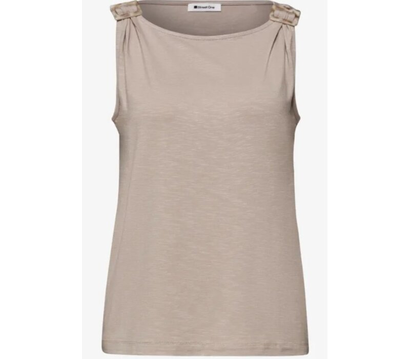 Street One Slub Jersey Top with Shoulder Detail Clay Sand