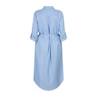 Red Button Shirtdress Linnen Viscose Pinstripe Light Blue