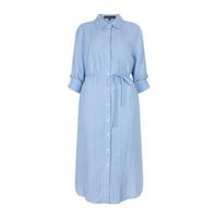 Red Button Shirtdress Linnen Viscose Pinstripe Light Blue
