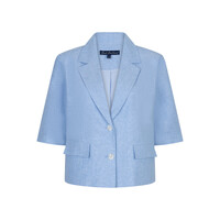 Red Button Blazer Linnen Viscose Melange Lightblue