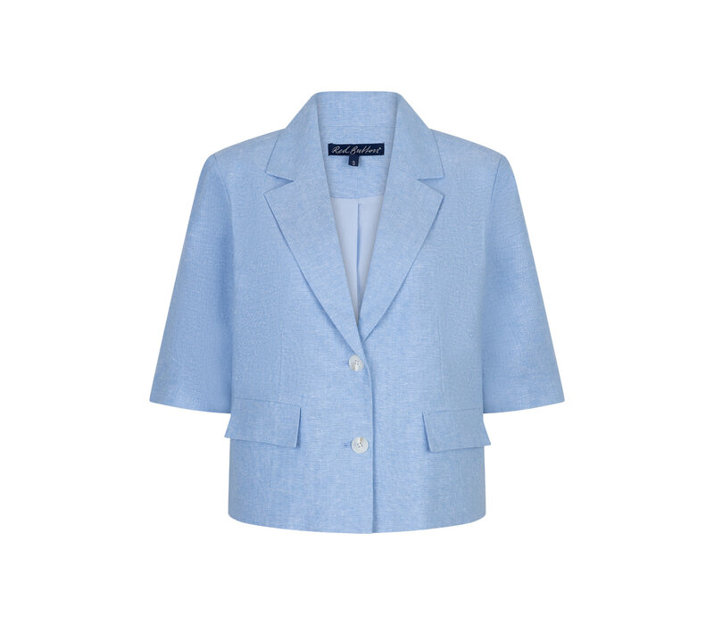 Red Button Blazer Linnen Viscose Melange Lightblue