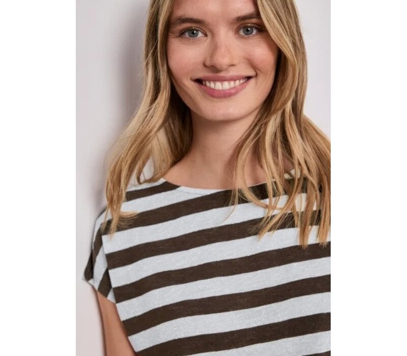 Street One Big Shiny Stripe Shirt Espresso Brown