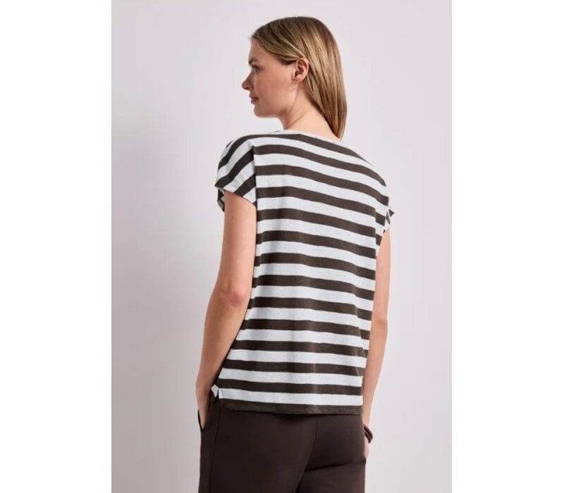 Street One Big Shiny Stripe Shirt Espresso Brown