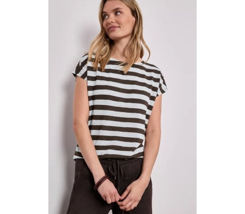 Street One Big Shiny Stripe Shirt Espresso Brown