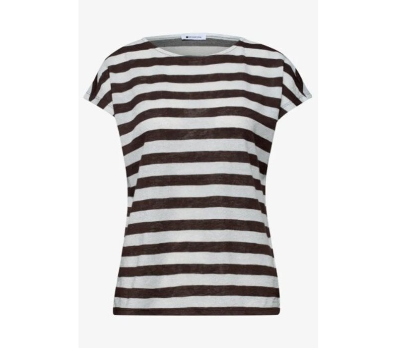 Street One Big Shiny Stripe Shirt Espresso Brown