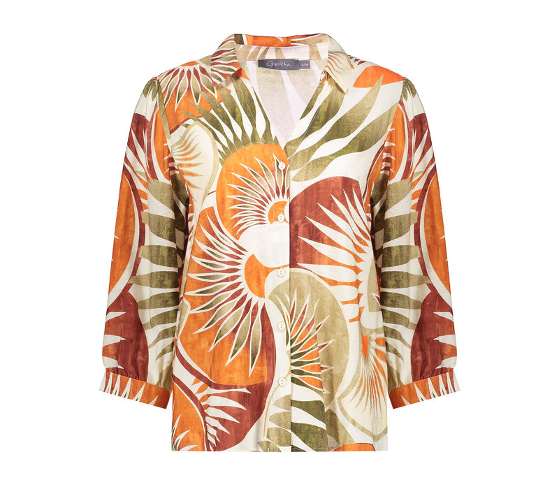 Geisha Blouse Dark Orange Green Camel