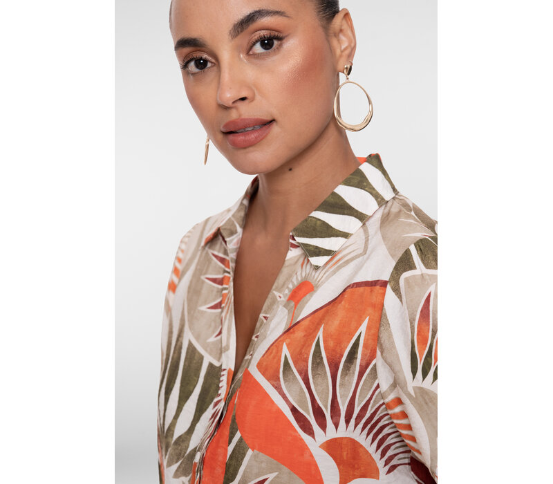Geisha Blouse Dark Orange Green Camel