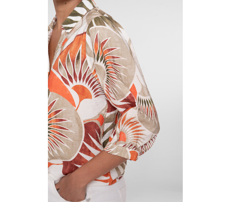 Geisha Blouse Dark Orange Green Camel