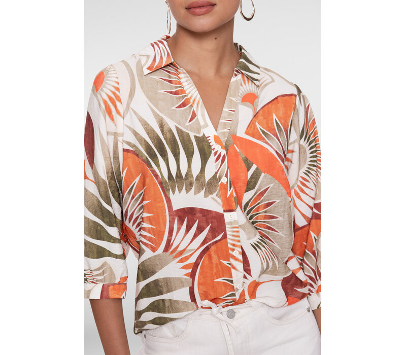 Geisha Blouse Dark Orange Green Camel