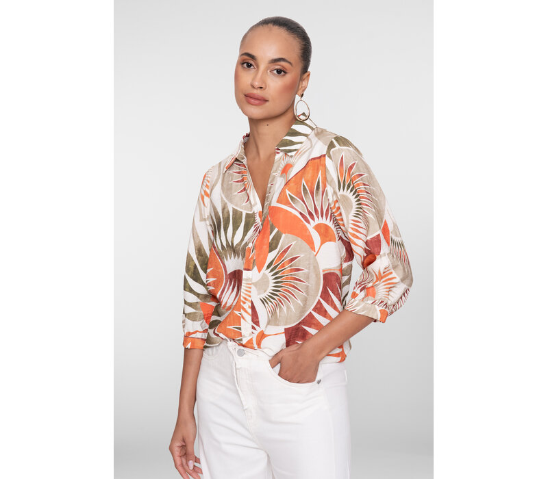 Geisha Blouse Dark Orange Green Camel