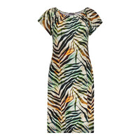 Geisha Dress Elastic Shoulder Jersey Brown Green