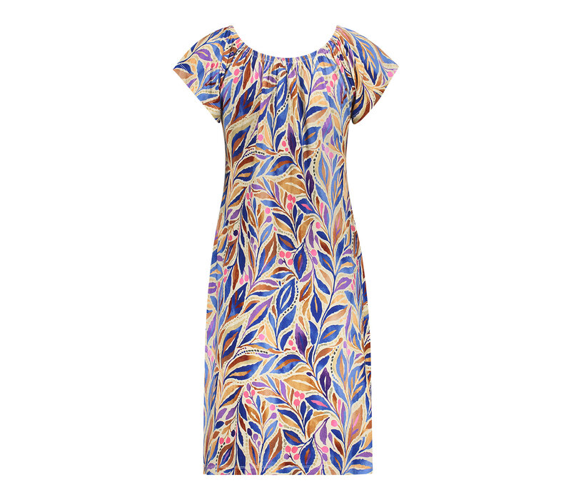 Geisha Dress Elastic Shoulder Jersey Indigo Purple