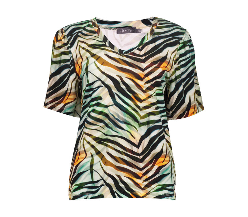 Geisha T-Shirt V-Neck Jersey Brown Green