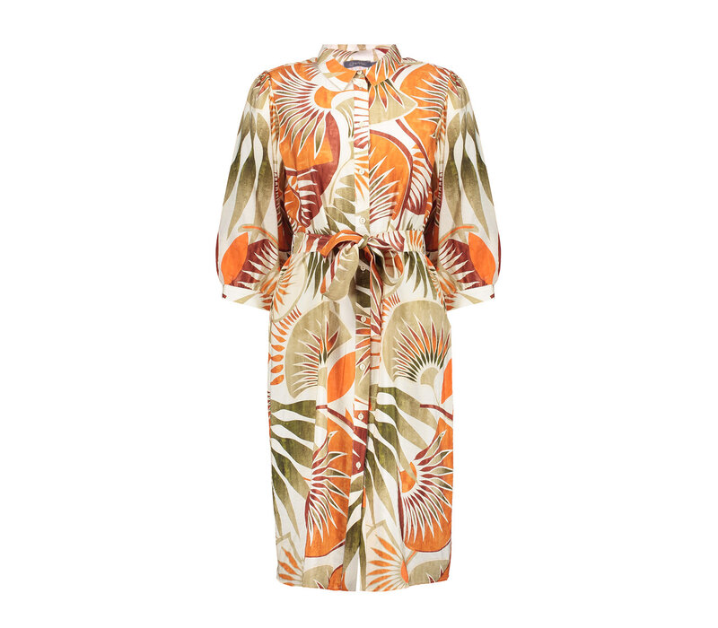 Geisha Dress Dark Orange Green Camel