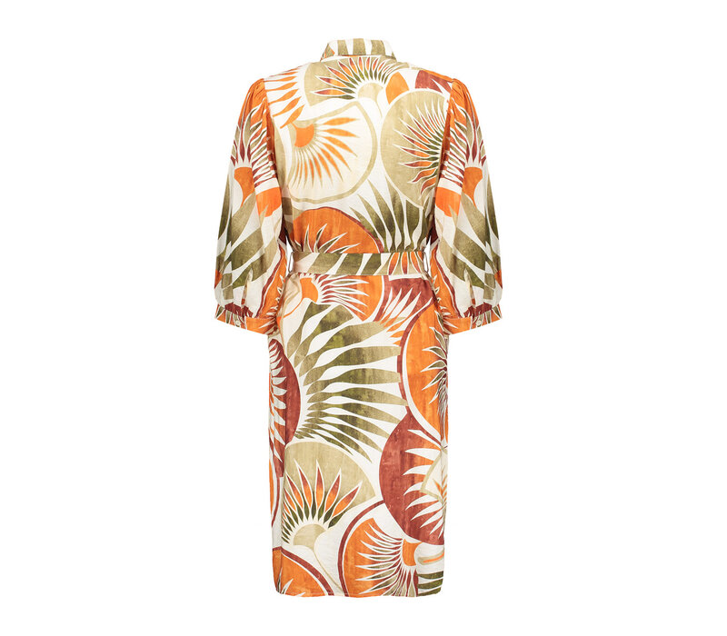 Geisha Dress Dark Orange Green Camel