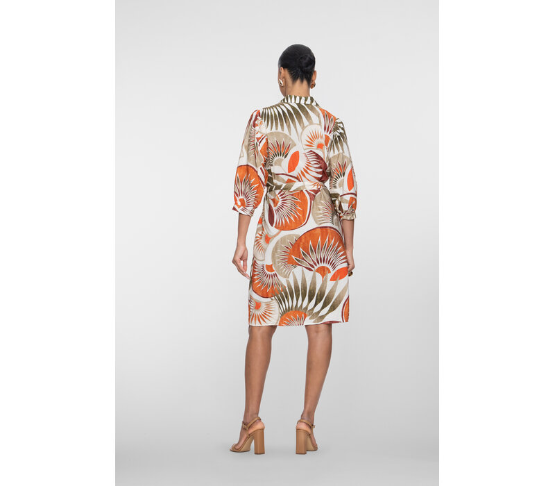 Geisha Dress Dark Orange Green Camel