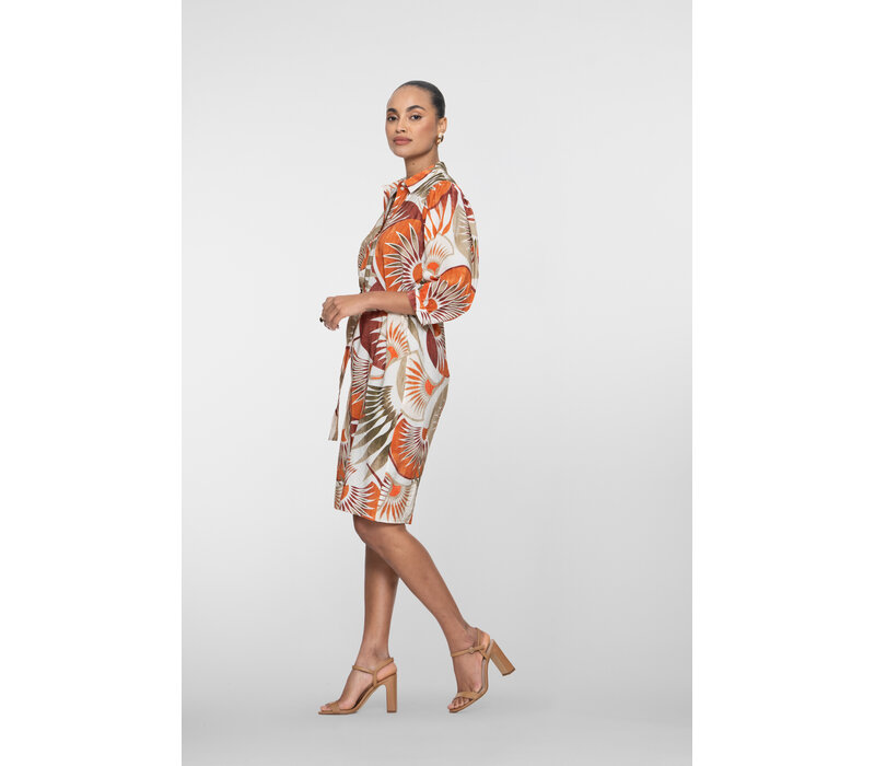 Geisha Dress Dark Orange Green Camel