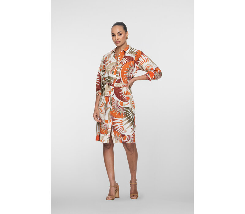 Geisha Dress Dark Orange Green Camel