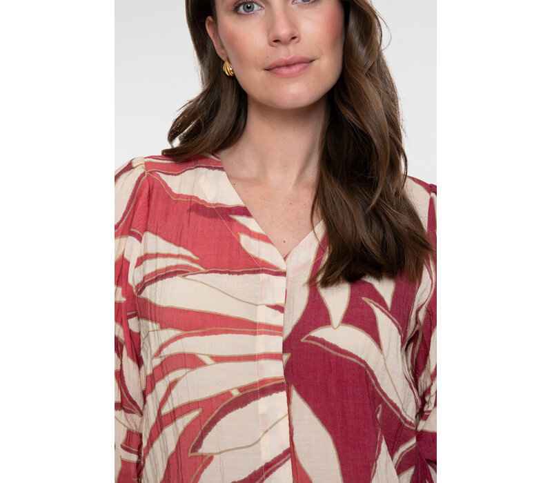 Geisha Blouse Raspberry Coral Red Off White