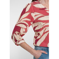 Geisha Blouse Raspberry Coral Red Off White